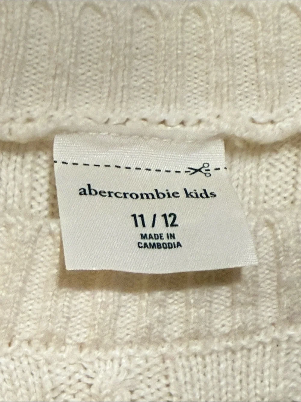 abercrombie kids Cream Cable Crew with Gold Shoulder Buttons